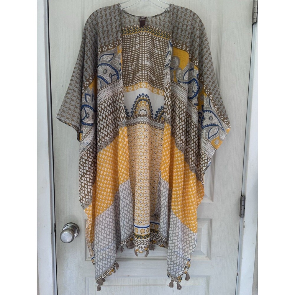 GOOD RAJ Tunic Coverup One Size Boho Paisley Indian Kaftan Top resort festival - Picture 2 of 9